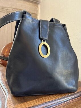 Lancel Black Leather Tote with Gold Logo Charm